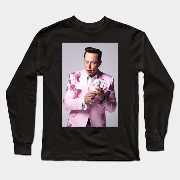 Elon Musk, Pee Wee Herman, pink outfit Long Sleeve T-Shirt by Maverick Media